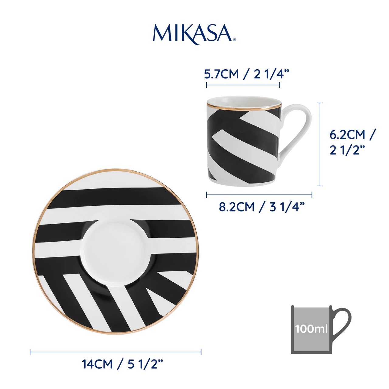 Espresso šálky s podšálky Mikasa Luxe Deco 100 ml, 2 ks, porcelánové